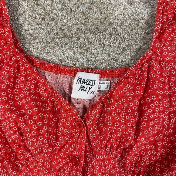 Princess Polly Red Floral Crop Top Size 8 - Picture 2 of 5